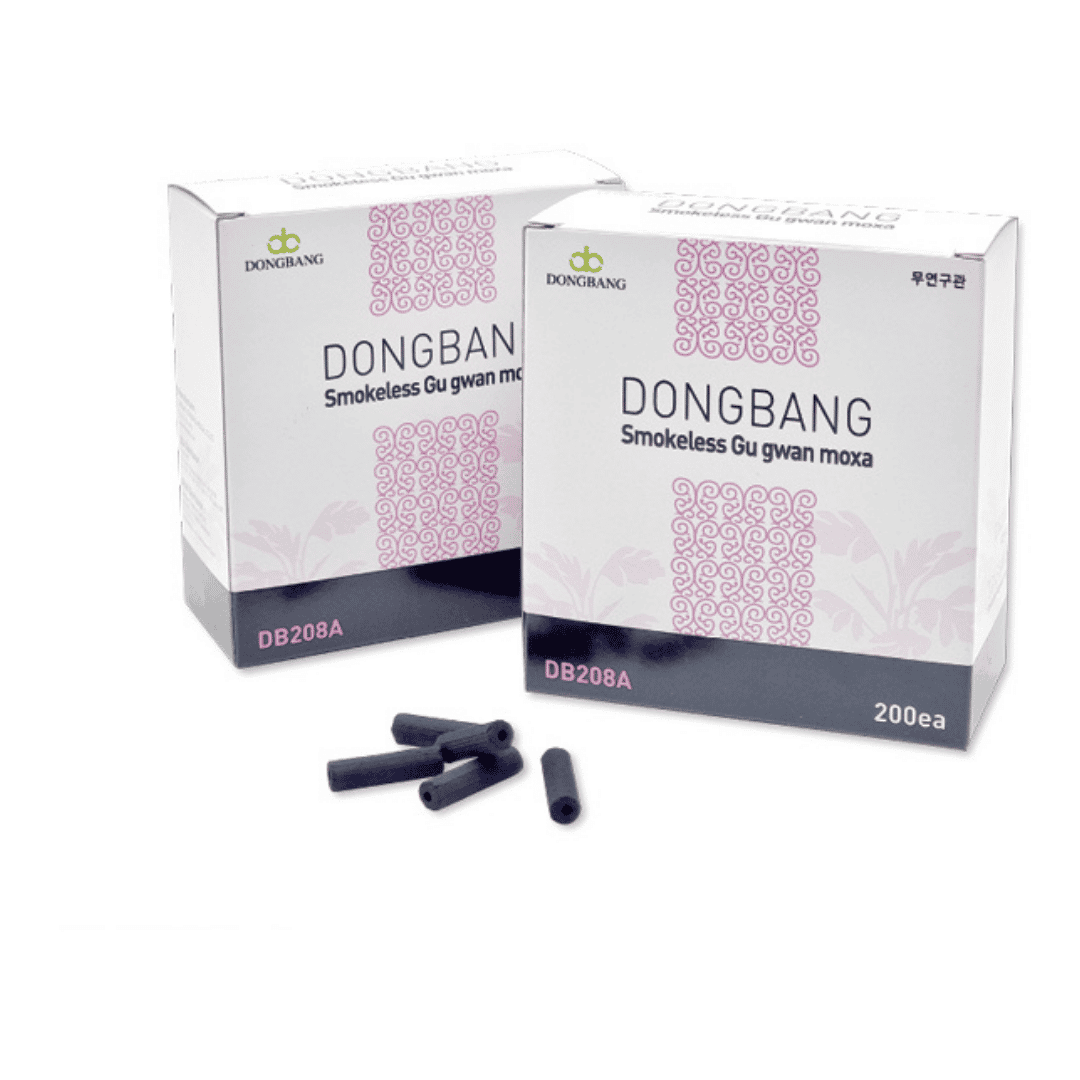 Two boxes of Dongbang Smokeless Gu gwan moxa on a white background