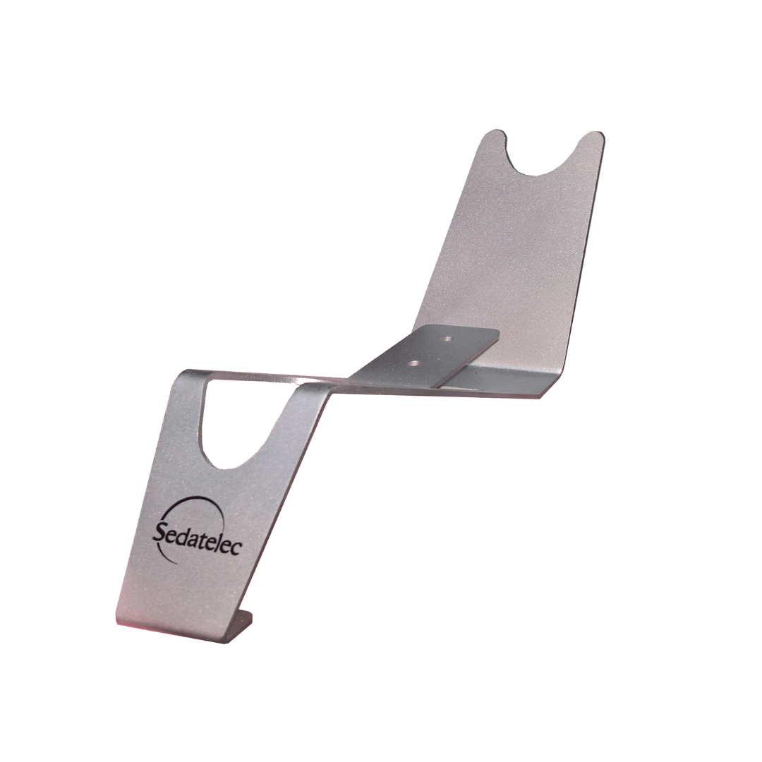 A silver metal stand with the brand name 'Sedatelec', designed to hold Premio Moxa & Laser devices.