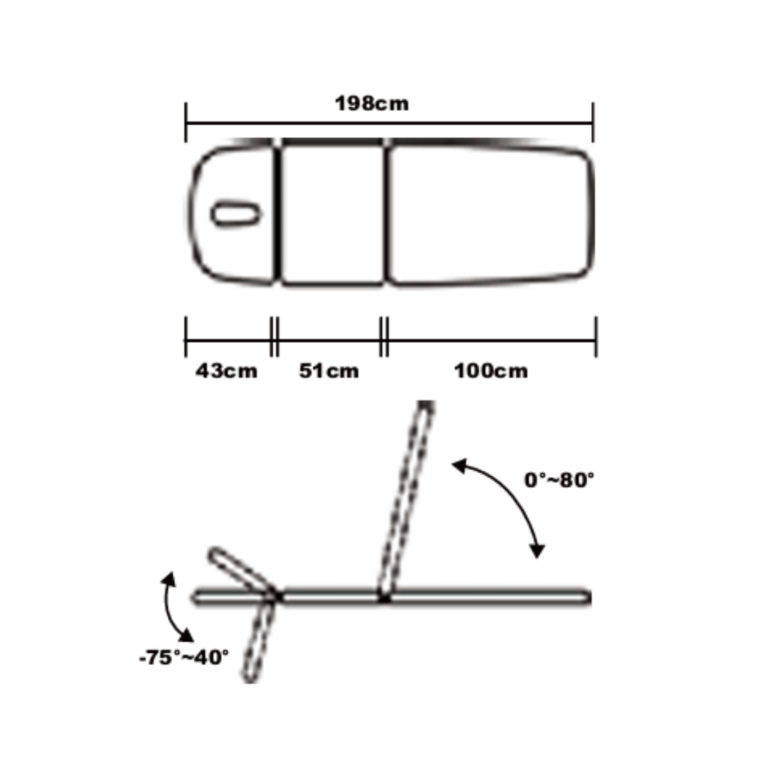 Measurement chart of adjustable treatment table